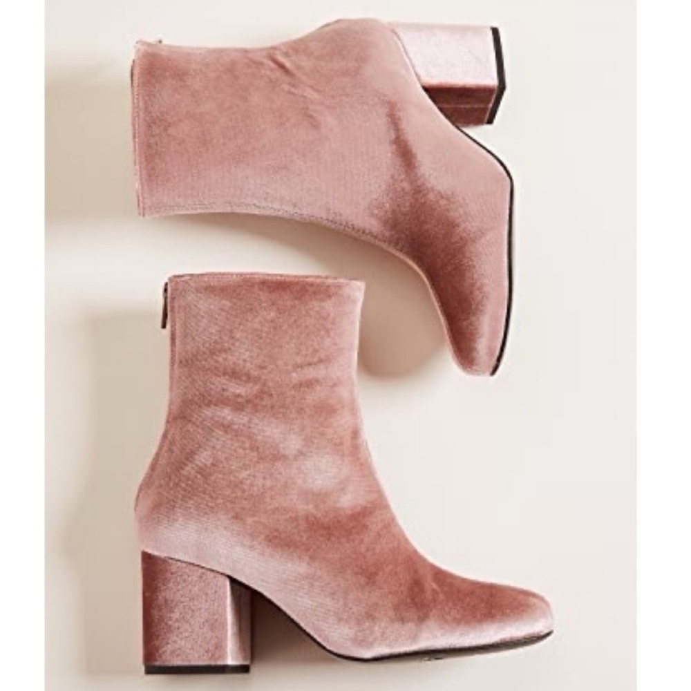Free People Cecile Velvet Block Heel Boots New